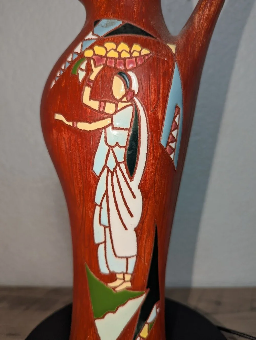 VTG MCM Keramos Israel Pottery Pitcher Vase Signed Israel Taub 13.5